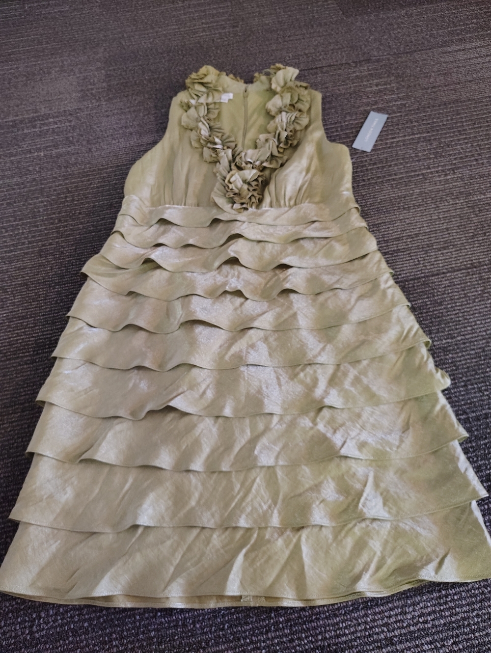 London Times Olive Green Ruffled Mini Dress